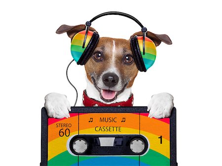simsearch:400-07984991,k - dog listening to music from an old cassette of the 80´s Photographie de stock - Aubaine LD & Abonnement, Code: 400-07061490