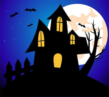 simsearch:400-09081867,k - Halloween background with House Fotografie stock - Microstock e Abbonamento, Codice: 400-07061617