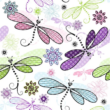 simsearch:400-05890035,k - Spring seamless floral pattern with colorful dragonflies and translucent polka dots (vector EPS 10) Foto de stock - Super Valor sin royalties y Suscripción, Código: 400-07061683