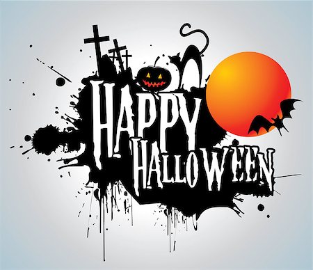 halloween background with full orange moon - vector illustration Stock Photo - Budget Royalty-Free & Subscription, Code: 400-07061700