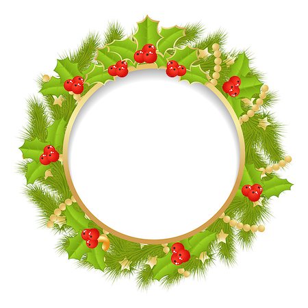 simsearch:400-07061808,k - Christmas wreath isolated n a white background. Vector illustration. Photographie de stock - Aubaine LD & Abonnement, Code: 400-07061817