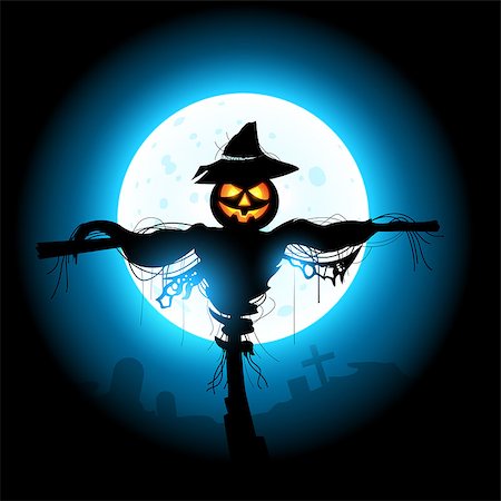espantalho - A halloween Scarecrow silhouetted by the moon. Foto de stock - Royalty-Free Super Valor e Assinatura, Número: 400-07061846