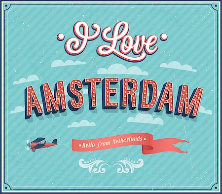 simsearch:400-07062063,k - Vintage greeting card from Amsterdam - Netherlands. Vector illustration. Stock Photo - Budget Royalty-Free & Subscription, Code: 400-07062009