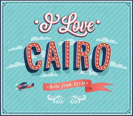 postcard - Vintage greeting card from Cairo - Egypt. Vector illustration. Stock Photo - Budget Royalty-Free & Subscription, Code: 400-07062017