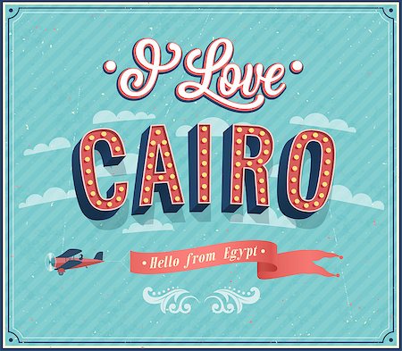 Vintage greeting card from Cairo - Egypt. Vector illustration. Photographie de stock - Aubaine LD & Abonnement, Code: 400-07062017