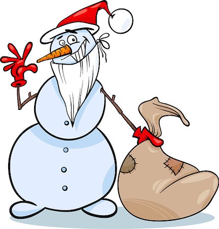 simsearch:400-08260733,k - Cartoon Illustration of Snowman as Santa Claus Character with Sack Full of Christmas Presents and Gifts Photographie de stock - Aubaine LD & Abonnement, Code: 400-07062024