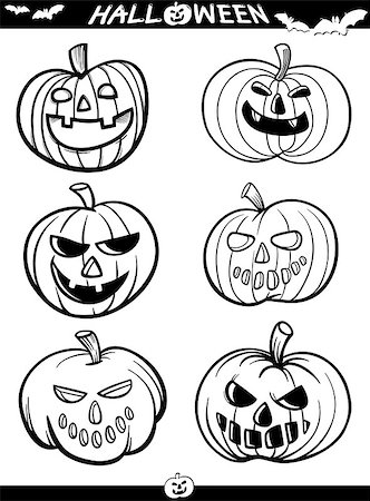 simsearch:400-07049294,k - Cartoon Illustration of Black and White Halloween Themes Set for Coloring Book or Page Stock Photo - Budget Royalty-Free & Subscription, Code: 400-07062043