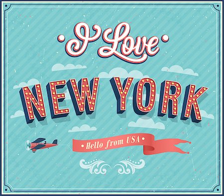 posters with ribbon banner - Vintage greeting card from New York - USA. Vector illustration. Foto de stock - Super Valor sin royalties y Suscripción, Código: 400-07062063