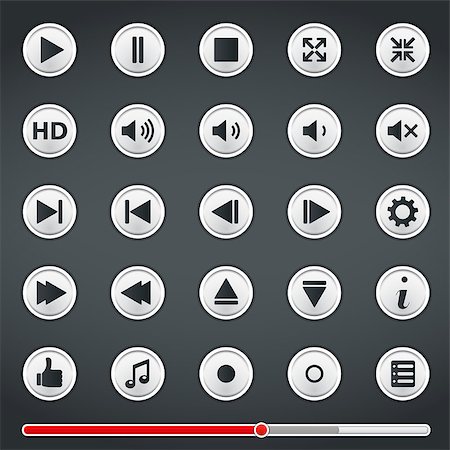 pause button - Set of buttons for media player and red progress bar, vector eps10 illustration Stock Photo - Budget Royalty-Free & Subscription, Code: 400-07062101