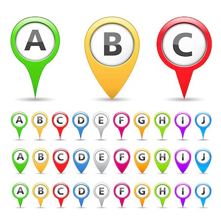 Collection of map markers with different symbols, vector eps10 illustration Stock Photo - Budget Royalty-Free & Subscription, Code: 400-07062113