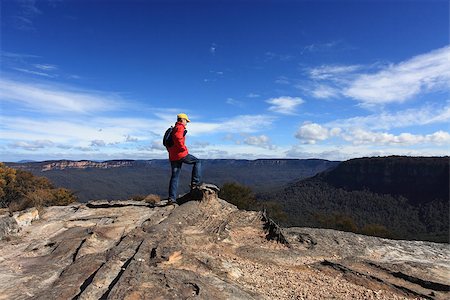 A bushwalker admires the views from Flat Rock Wentworth Falls, Blue Mountains Australia Stock Photo - Budget Royalty-Free & Subscription, Code: 400-07062190