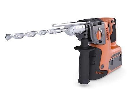Rotary hammer. Isolated render on a white background Stock Photo - Budget Royalty-Free & Subscription, Code: 400-07062242