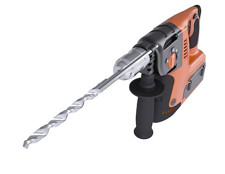 Rotary hammer. Isolated render on a white background Stock Photo - Budget Royalty-Free & Subscription, Code: 400-07062261