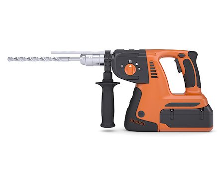 Rotary hammer. Isolated render on a white background Stock Photo - Budget Royalty-Free & Subscription, Code: 400-07062275