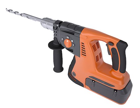 Rotary hammer. Isolated render on a white background Stock Photo - Budget Royalty-Free & Subscription, Code: 400-07062271