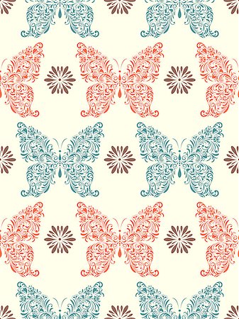 simsearch:400-07062285,k - Vector illustration of seamless pattern with abstract floral butterflies Foto de stock - Royalty-Free Super Valor e Assinatura, Número: 400-07062280