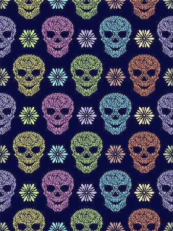 simsearch:400-07034577,k - Vector illustration of seamless pattern with abstract floral skulls Stock Photo - Budget Royalty-Free & Subscription, Code: 400-07062283
