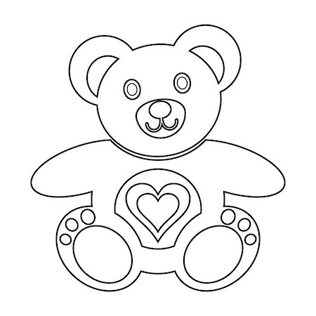 sitting colouring cartoon - Cute teddy bear colouring picture with heart on white background Stock Photo - Budget Royalty-Free & Subscription, Code: 400-07062626