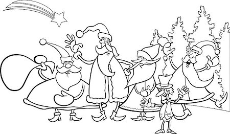 Black and White Cartoon Illustration of Santa Claus Group with Elf Christmas Characters for Coloring Book Photographie de stock - Aubaine LD & Abonnement, Code: 400-07062647