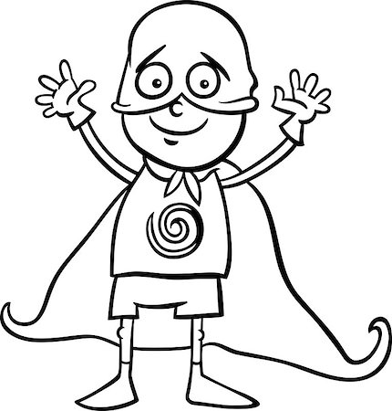 simsearch:400-08405101,k - Black and White Cartoon Illustration of Cute Little Boy in Superhero Costume for Fancy Ball for Coloring Book Stock Photo - Budget Royalty-Free & Subscription, Code: 400-07062669