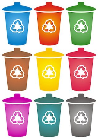 simsearch:400-05305041,k - Collection of nine coloured recycle bin icons isolated Photographie de stock - Aubaine LD & Abonnement, Code: 400-07062684