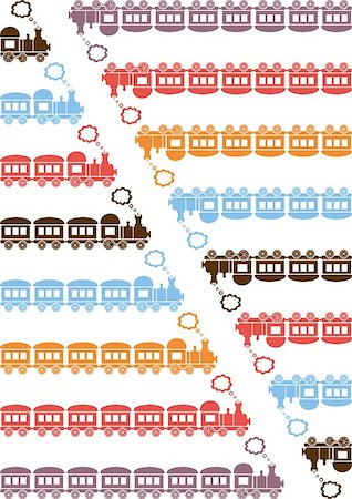 simsearch:400-05338234,k - Cute coloured trains with different numbers of carriages Fotografie stock - Microstock e Abbonamento, Codice: 400-07062685