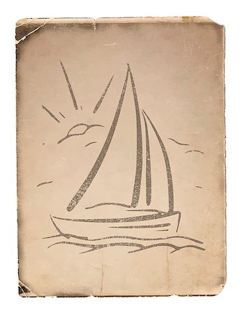 hand drawn background with sailboat. Stock Photo - Budget Royalty-Free & Subscription, Code: 400-07087152