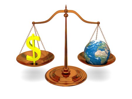 simsearch:400-03954710,k - Justice in world of money, bronze scale with planet and dollar sign, isolated on white background Photographie de stock - Aubaine LD & Abonnement, Code: 400-07087180