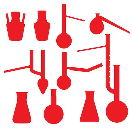 simsearch:400-07091851,k - Chemistry lab glasses red silhouettes collection isolated on white Stock Photo - Budget Royalty-Free & Subscription, Code: 400-07087304