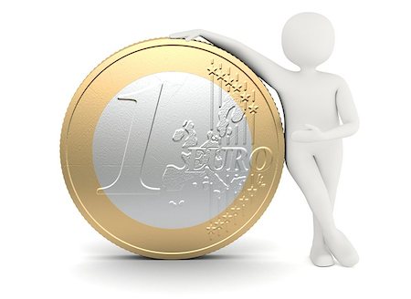 3d white man standing near big size one euro coin Stock Photo - Budget Royalty-Free & Subscription, Code: 400-07087372