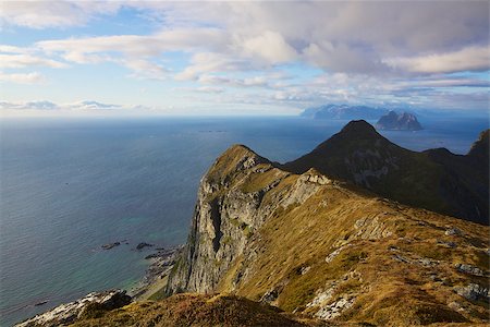 simsearch:400-07087598,k - Scenic coastal cliffs on island of Vaeroy, Lofoten islands in Norway Stock Photo - Budget Royalty-Free & Subscription, Code: 400-07087632