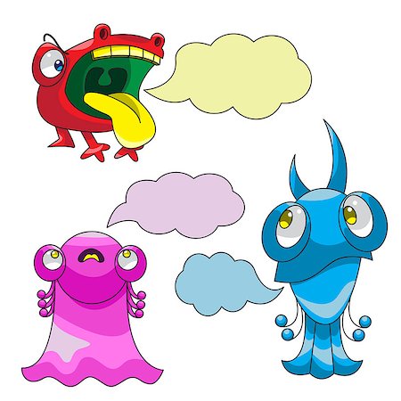 Emotions of fear, doubt and anger are  in the form of three colorful monsters with clouds for the text Photographie de stock - Aubaine LD & Abonnement, Code: 400-07087646