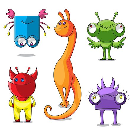 simsearch:400-06393288,k - Five cheerful multi-colored monsters have different emotions Photographie de stock - Aubaine LD & Abonnement, Code: 400-07087648