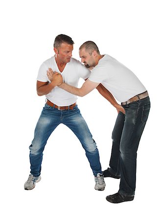 Man choking other man, selfdefense, isolated on white Stockbilder - Microstock & Abonnement, Bildnummer: 400-07087834