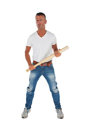 Angry looking man with bat, isolated on a white background Stock Photo - Budget Royalty-Free & Subscription, Code: 400-07087836