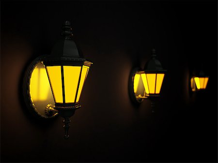 simsearch:400-06945463,k - street lanterns on a wall at dark night Photographie de stock - Aubaine LD & Abonnement, Code: 400-07087888