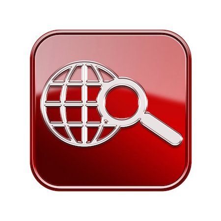 simsearch:400-06358064,k - globe and magnifier icon glossy red, isolated on white background Foto de stock - Royalty-Free Super Valor e Assinatura, Número: 400-07087940