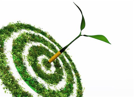 simsearch:400-06928460,k - a partial view of a green dartboard covered by grass and flowers shows a perfect shot of a dart formed by a small plant with two leaves on a white background Stock Photo - Budget Royalty-Free & Subscription, Code: 400-07088362
