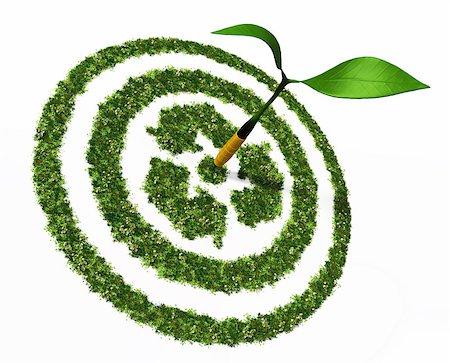 simsearch:400-06928460,k - a view of a dartboard made â??â??by grass and flowers with a recycling symbol in the center, shows a perfect shot of a dart formed by a small plant with two leaves on a white background Stock Photo - Budget Royalty-Free & Subscription, Code: 400-07088363