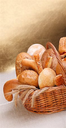 Various bakery products in basket, copy space above Stock Photo - Budget Royalty-Free & Subscription, Code: 400-07088742