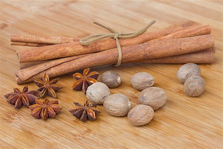 simsearch:400-04754857,k - cinnamon , nutmeg and  anise  close up on wooden table Stock Photo - Budget Royalty-Free & Subscription, Code: 400-07088914