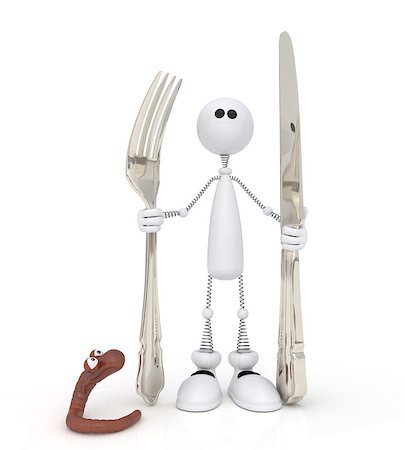 forks winnipeg - The character costs with a fork and a knife near a worm. Foto de stock - Super Valor sin royalties y Suscripción, Código: 400-07089039