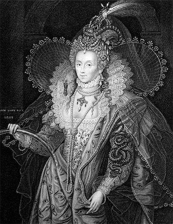 simsearch:400-07111297,k - Elizabeth I of England (1533-1603) on engraving from 1829. Queen of England and Queen of Ireland during 1558-1603. Engraved by W.T.Fry and published in ''Portraits of Illustrious Personages of Great Britain'',UK,1829. Foto de stock - Super Valor sin royalties y Suscripción, Código: 400-07089116