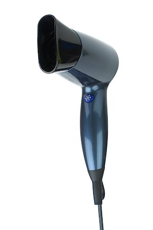 Compact hairdryer isolated on the white background. Shallow DOF. Focused on the stream shaper Stock Photo - Budget Royalty-Free & Subscription, Code: 400-07089171
