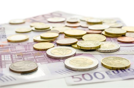 simsearch:400-06102745,k - Euro coins on 500 Euro banknotes. Photographie de stock - Aubaine LD & Abonnement, Code: 400-07089272