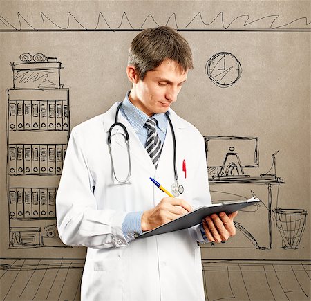 doctor with card - Doctor man with stethoscope and clipboard in his hands Stock Photo - Budget Royalty-Free & Subscription, Code: 400-07089775