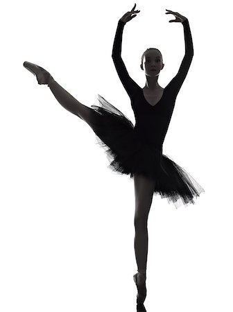 simsearch:400-07218974,k - one caucasian young woman ballerina ballet dancer dancing with tutu in silhouette studio on white background Stock Photo - Budget Royalty-Free & Subscription, Code: 400-07089924