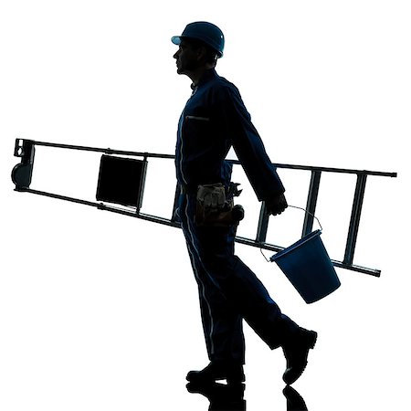 one caucasian repairman worker ladder walking silhouette in studio on white background Stock Photo - Budget Royalty-Free & Subscription, Code: 400-07089945