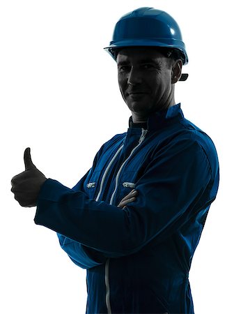 silhouette as carpenter - one caucasian man construction worker Thumb Up smiling silhouette portrait in studio on white background Stock Photo - Budget Royalty-Free & Subscription, Code: 400-07089948