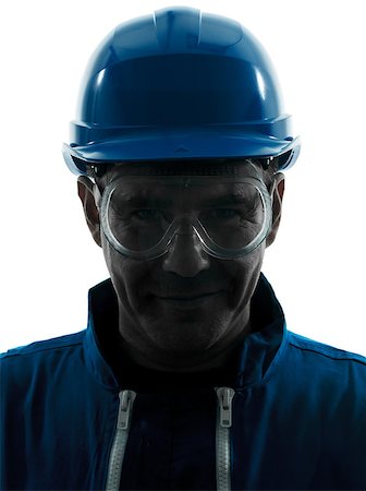 silhouette as carpenter - one caucasian man construction worker smiling silhouette portrait in studio on white background Stock Photo - Budget Royalty-Free & Subscription, Code: 400-07089949
